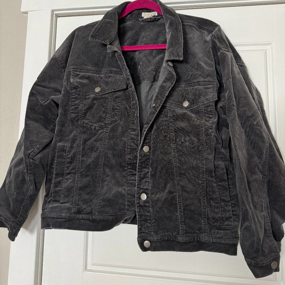 Eileen Fisher oversized gray corduroy jacket, size M